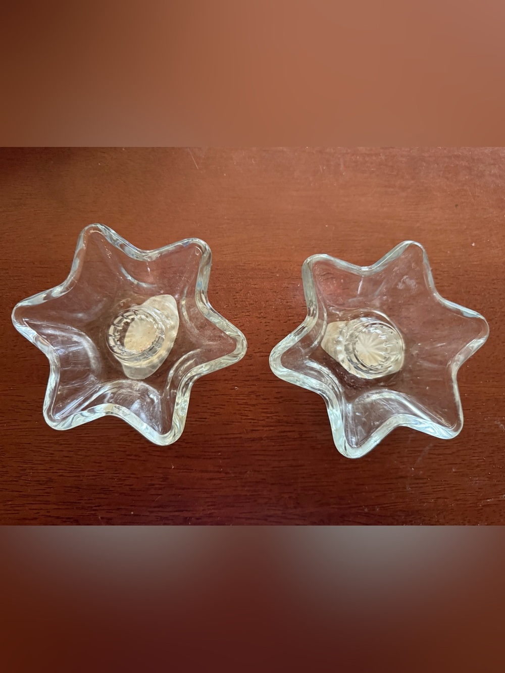 Indiana Clear Glass 6 Point Star Shaped Tapered Candle Holders 4.5" X 1.25". USA